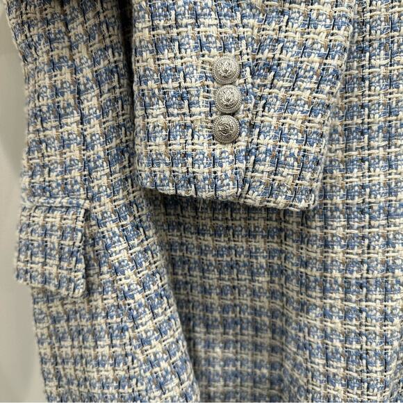 Zara Blue White Textured Tweed Double Breasted Blazer. Blogger fave. Like New - Picture 14 of 14